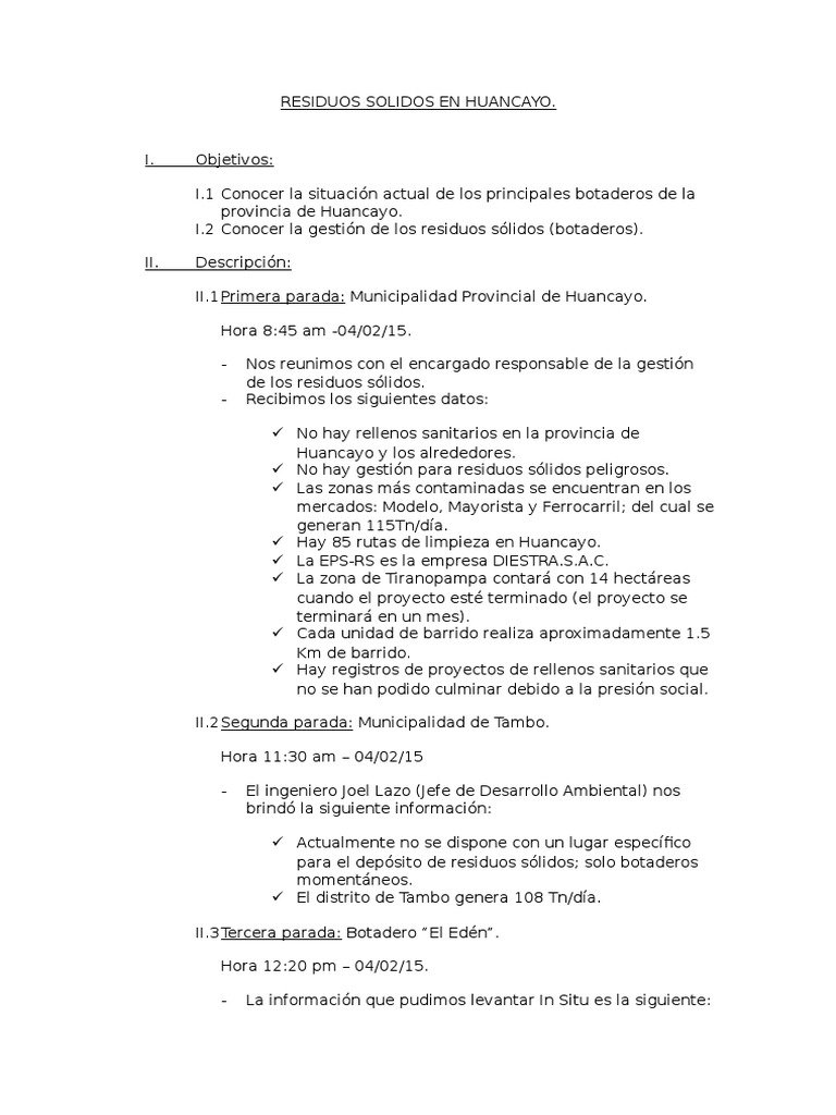 Gestión de Residuos Sólidos en Huancayo | PDF | Vertedero | Residuos