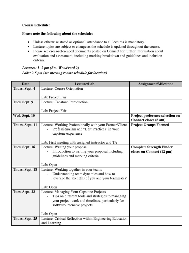 Capstone Course Schedule Overview | PDF | Lecture | Educational Psychology