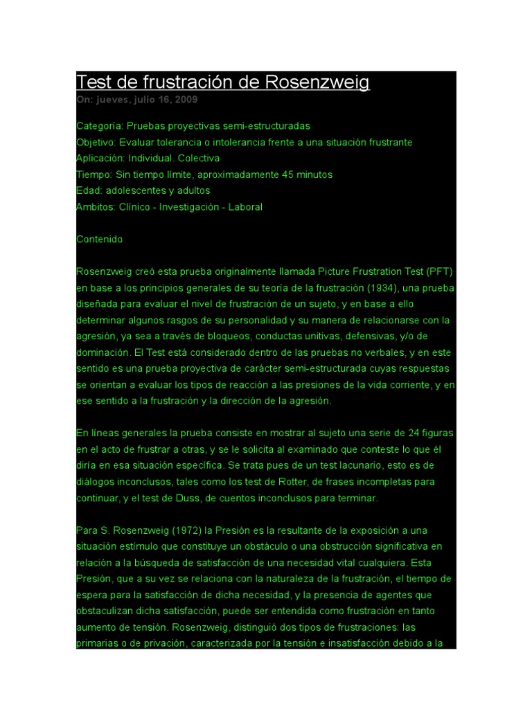 Test de Frustración de Rosenzweig | PDF | Neurociencia | Ciencia cognitiva
