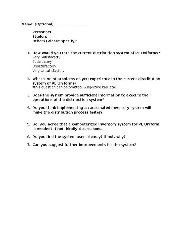 PE Uniform Distribution System Survey | PDF