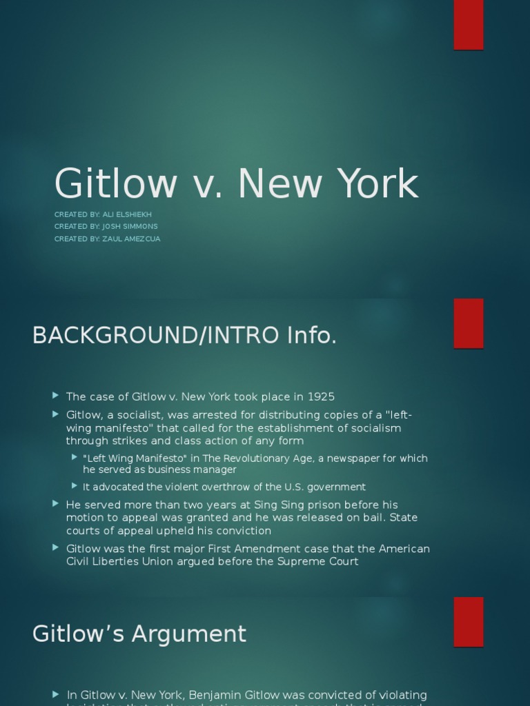 Gitlow v. New York: Free Speech Case | PDF | Fourteenth Amendment To ...