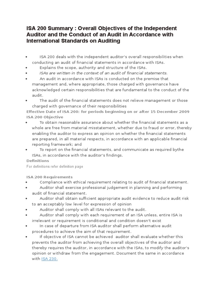Isa 200 Summary Pdf