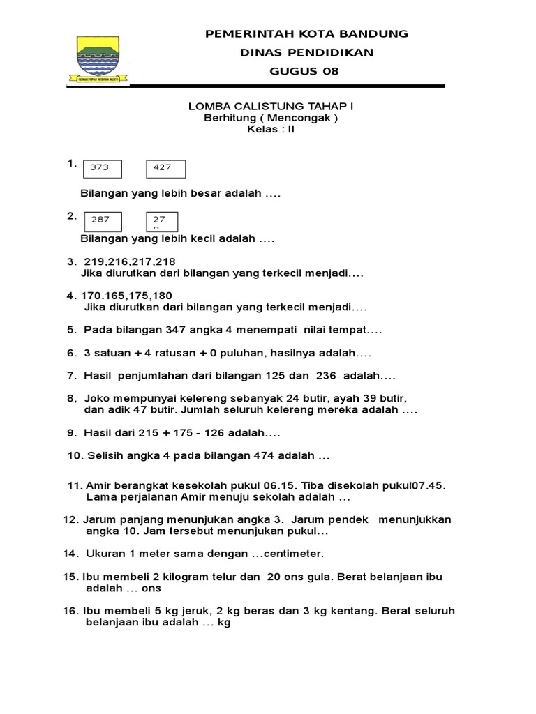 Soal Calistung Kls Ii Sd