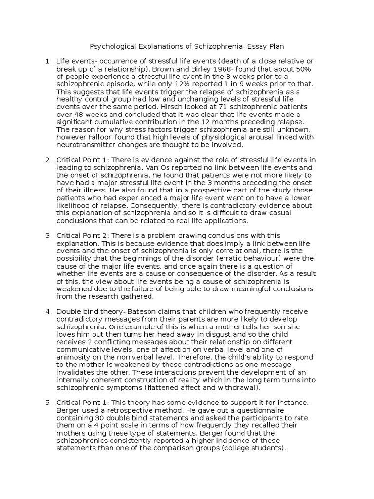 Psychological Explanations of Schizophrenia Essay Plan PDF Schizophrenia Psychiatric