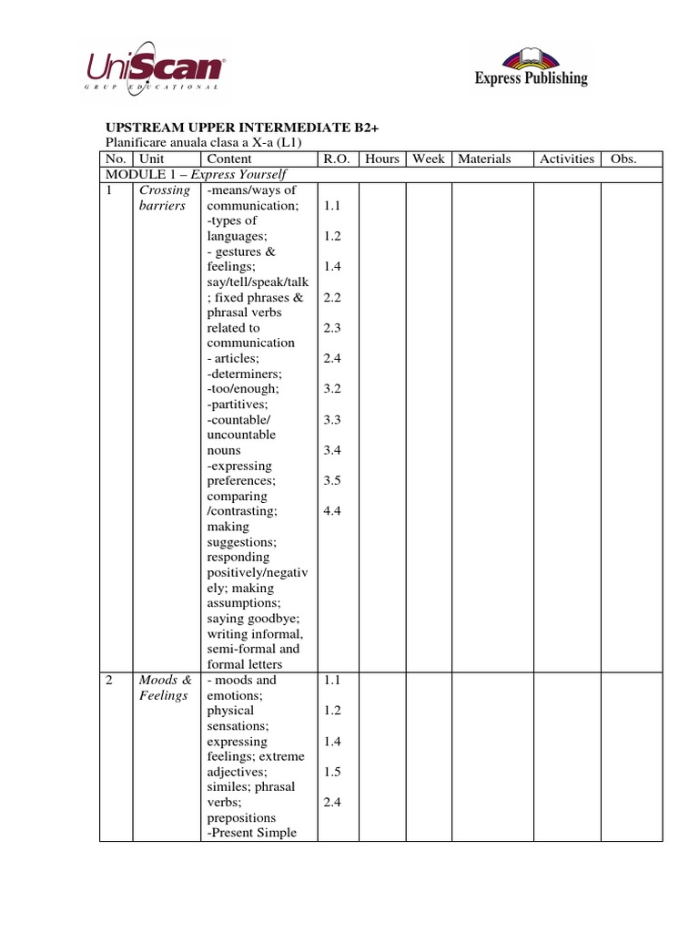 Upstream Upper Intermediate b2 Clasa X l1 - 09071708 | PDF | Phrase | Verb