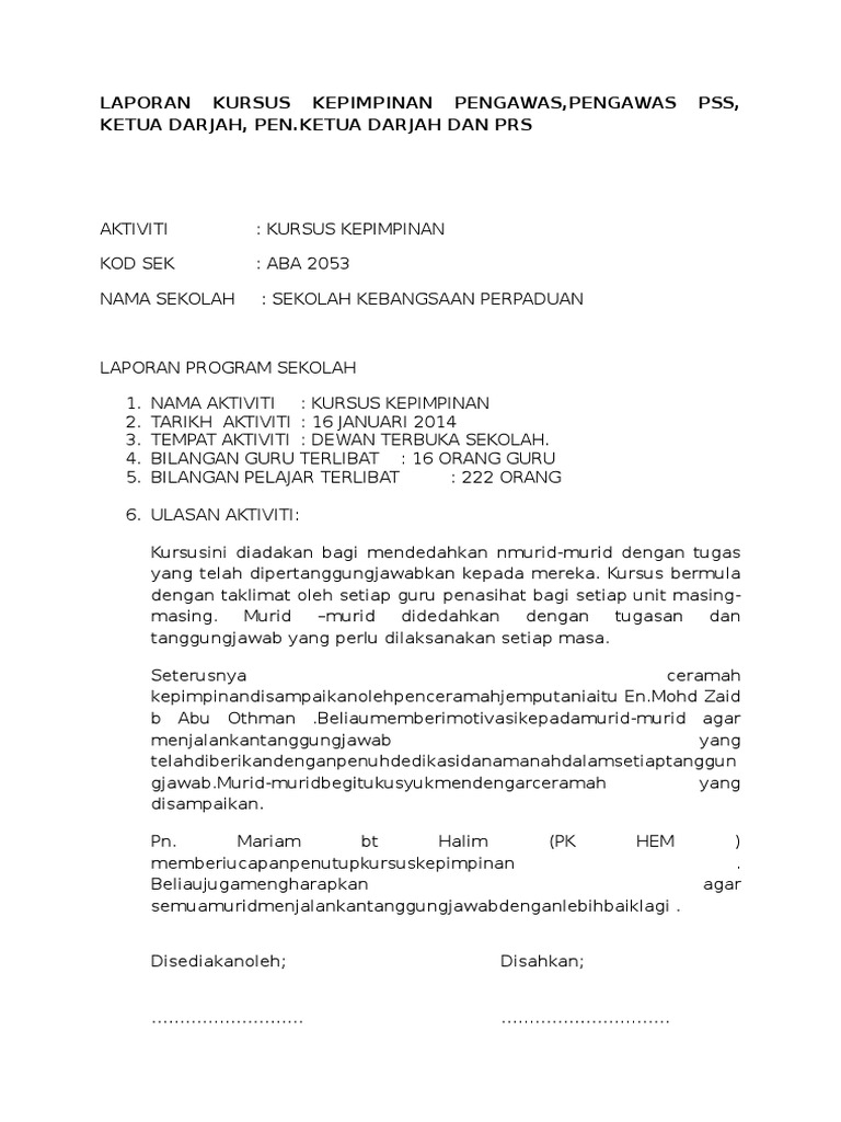 Laporan Kursus Kepimpinan Pengawas 1