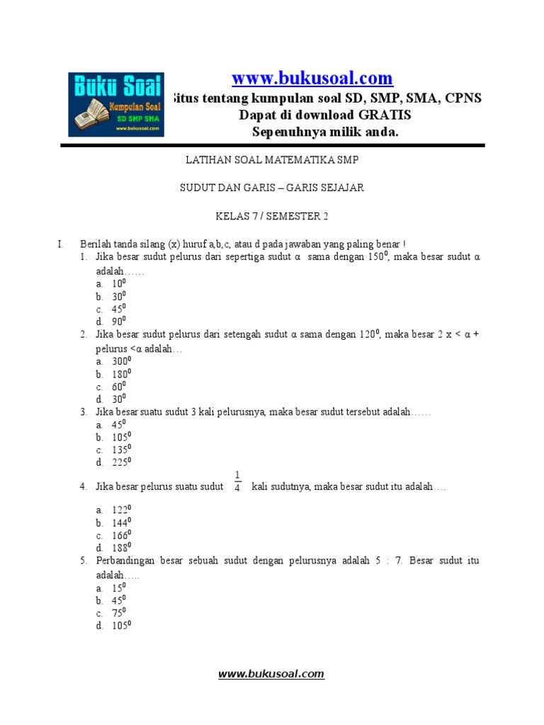 8 Latihan Soal Matematika Sudut Dan Garis Sejajar Smp