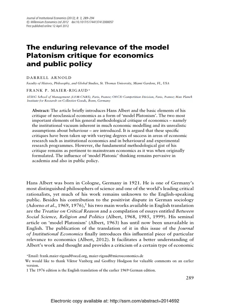 Critique of Model Platonism in Economics | PDF | Economic Model ...