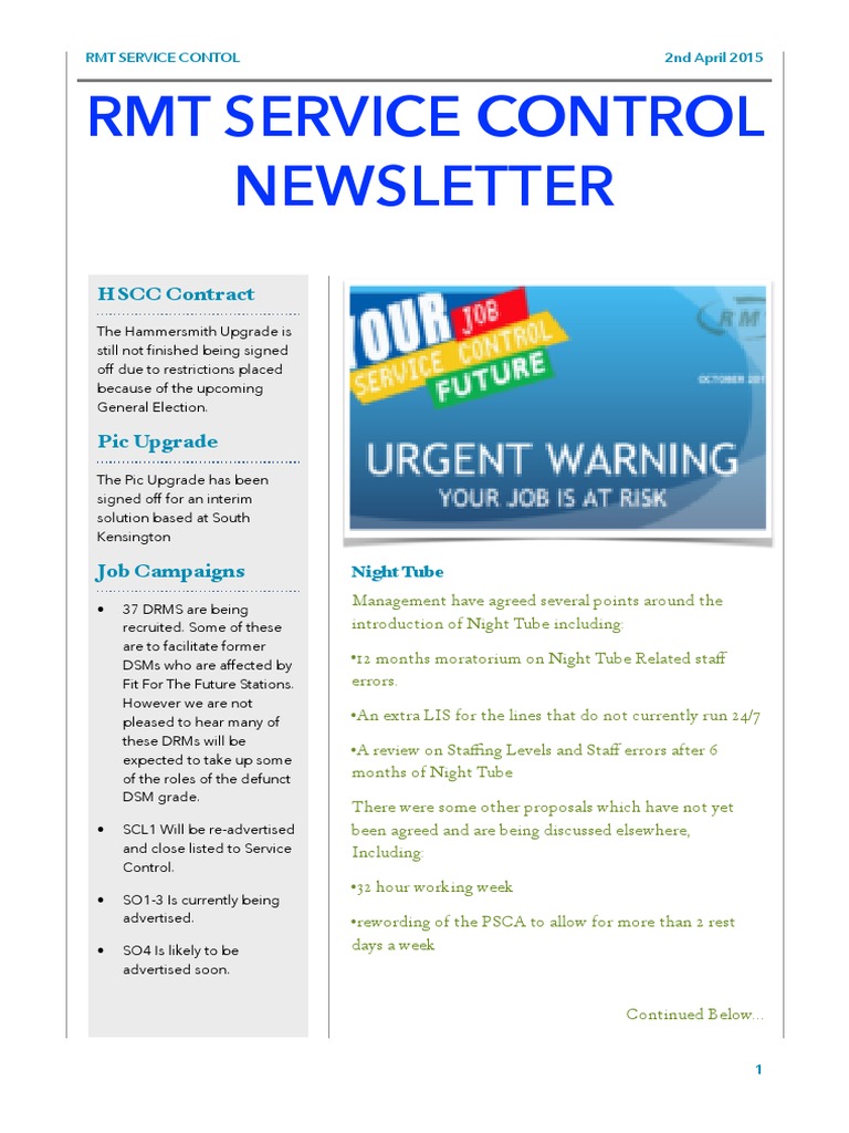 Service Control Newsletter April 2015 | PDF | Railway | Transport