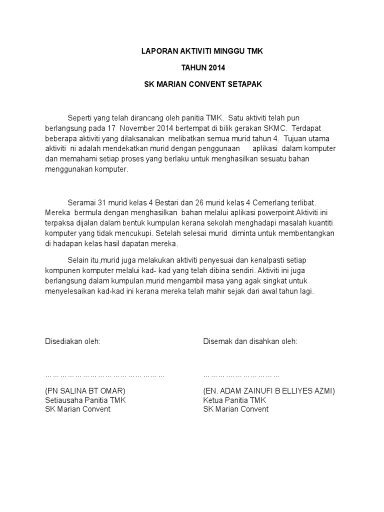Laporan Aktiviti Panitia Tmk Doc
