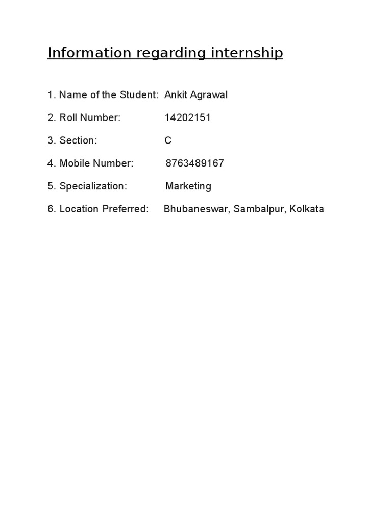 Internship Details for Ankit Agrawal | PDF