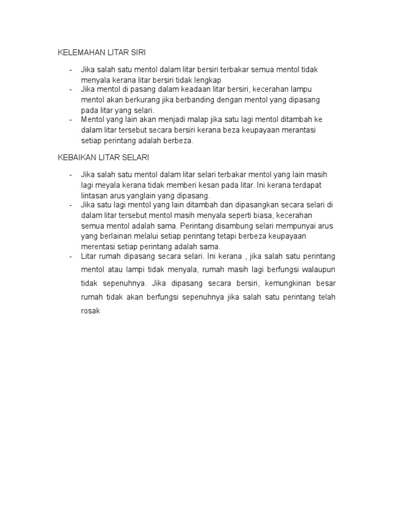KELEMAHAN LITAR SIRI dan kelebihan litar selari.docx