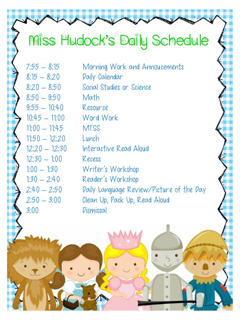 Miss Hudock's Daily Class Schedule | PDF | Language Arts & Discipline ...