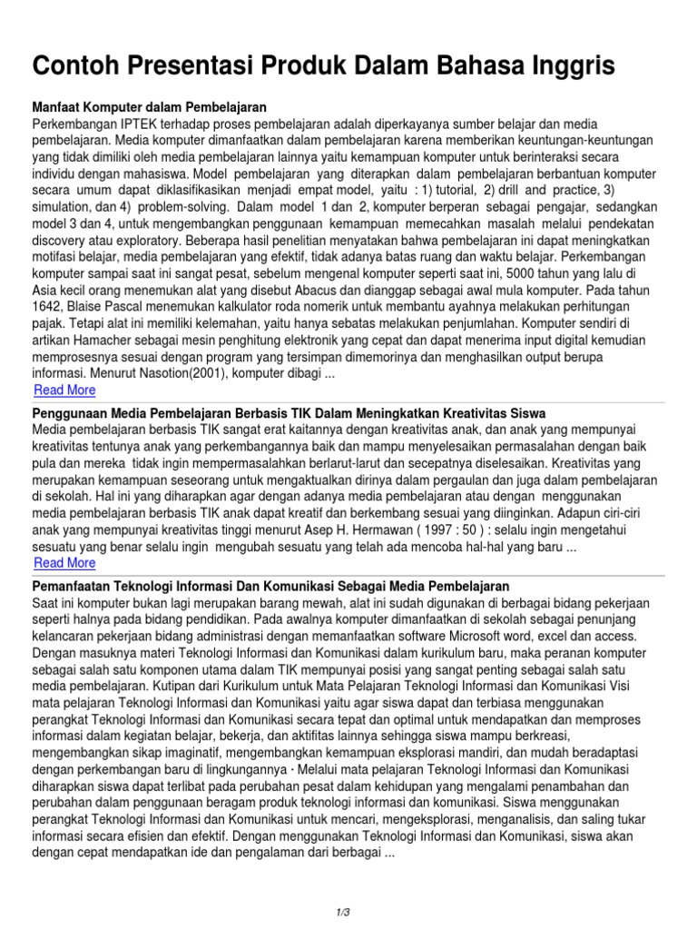 Contoh Presentasi Produk Dalam Bahasa Inggris