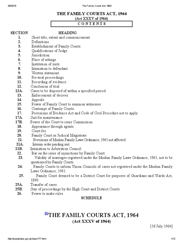 The Family Courts Act, 1964 PDF Service Of Process Lawsuit