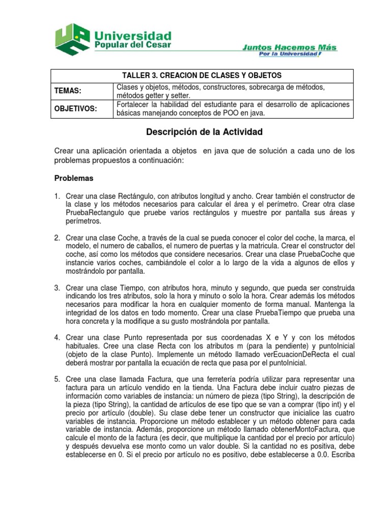 Ejercicios de Clases y Objetos en Java | PDF | Objeto (informática ...