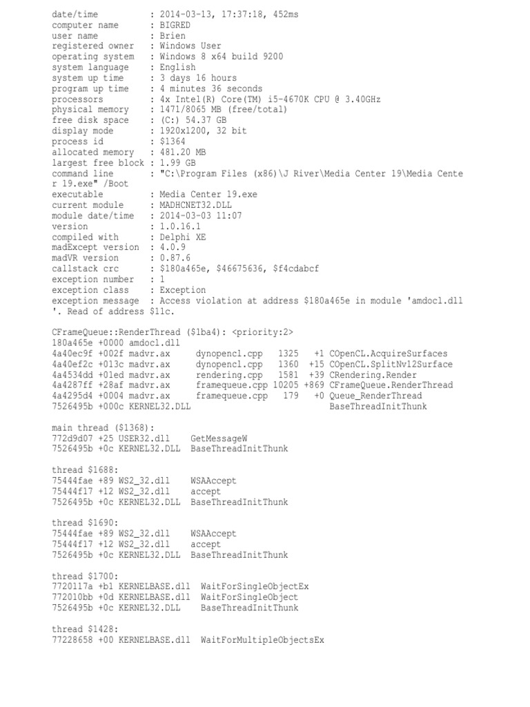 Media Center 19 Access Violation Log | PDF | Hyper V | Device Driver