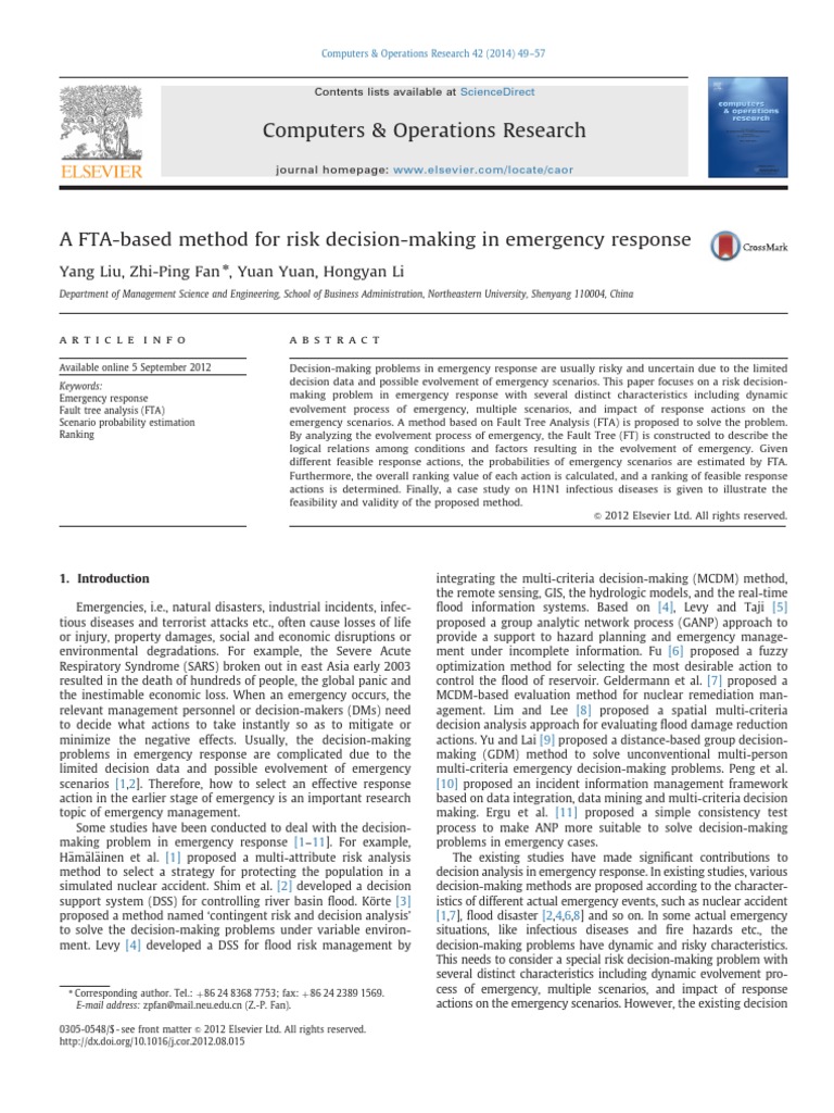 A FTA-based Method For Risk Decision-Making in Emergency Response | PDF ...