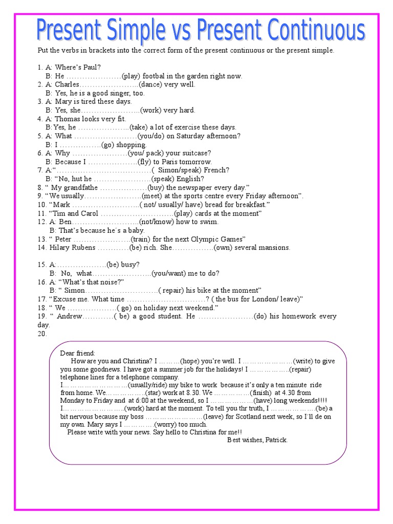 Choose The Correct Verb Form From Those In Brackets Worksheet