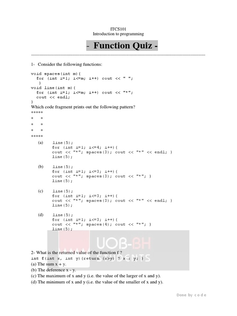 Function Quiz | PDF