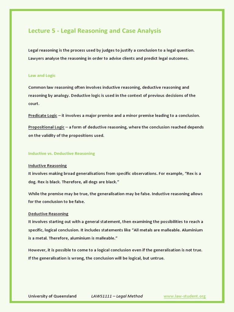 Legal Reasoning in Case Analysis | PDF | Precedent | Reason