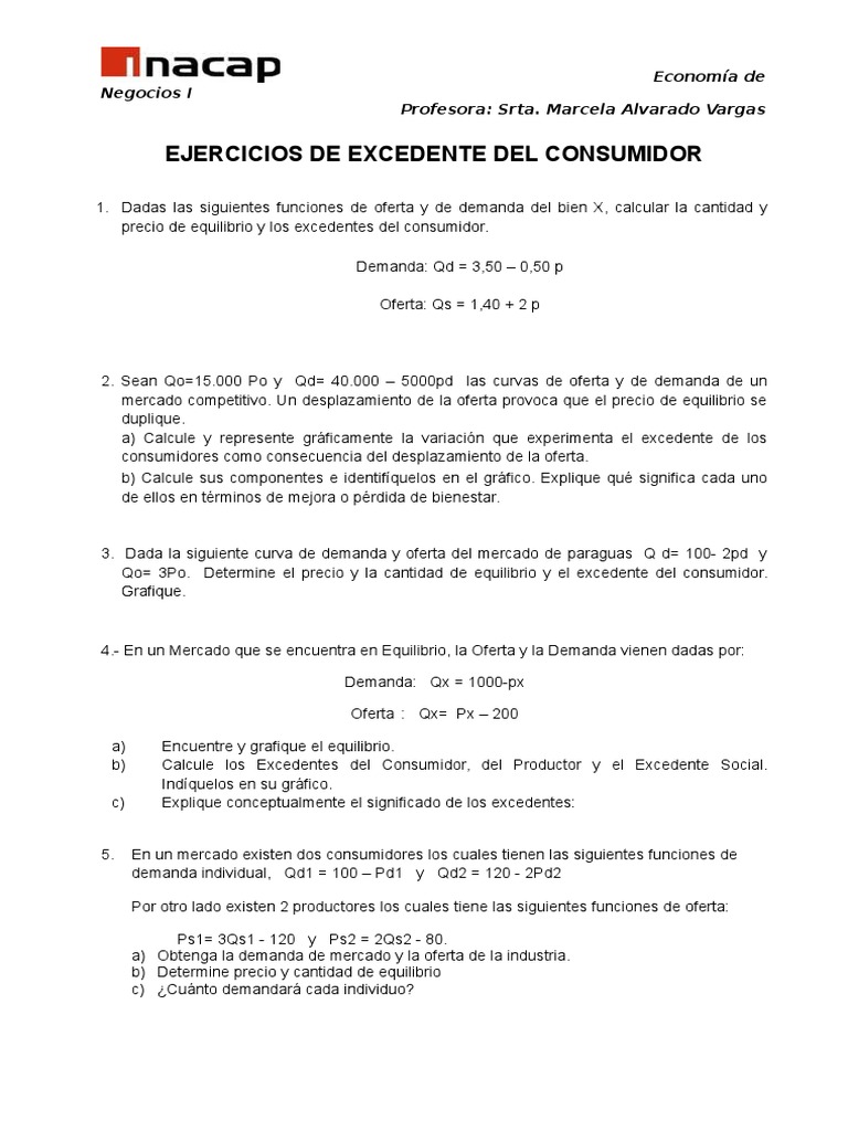 Ejercicios de Excedente Del Consumidor | PDF