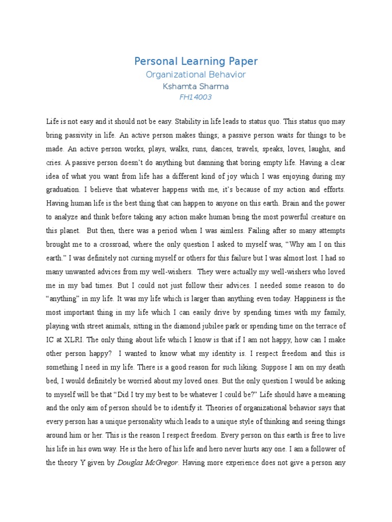 Personal Learning Reflection | PDF | Happiness | Theory