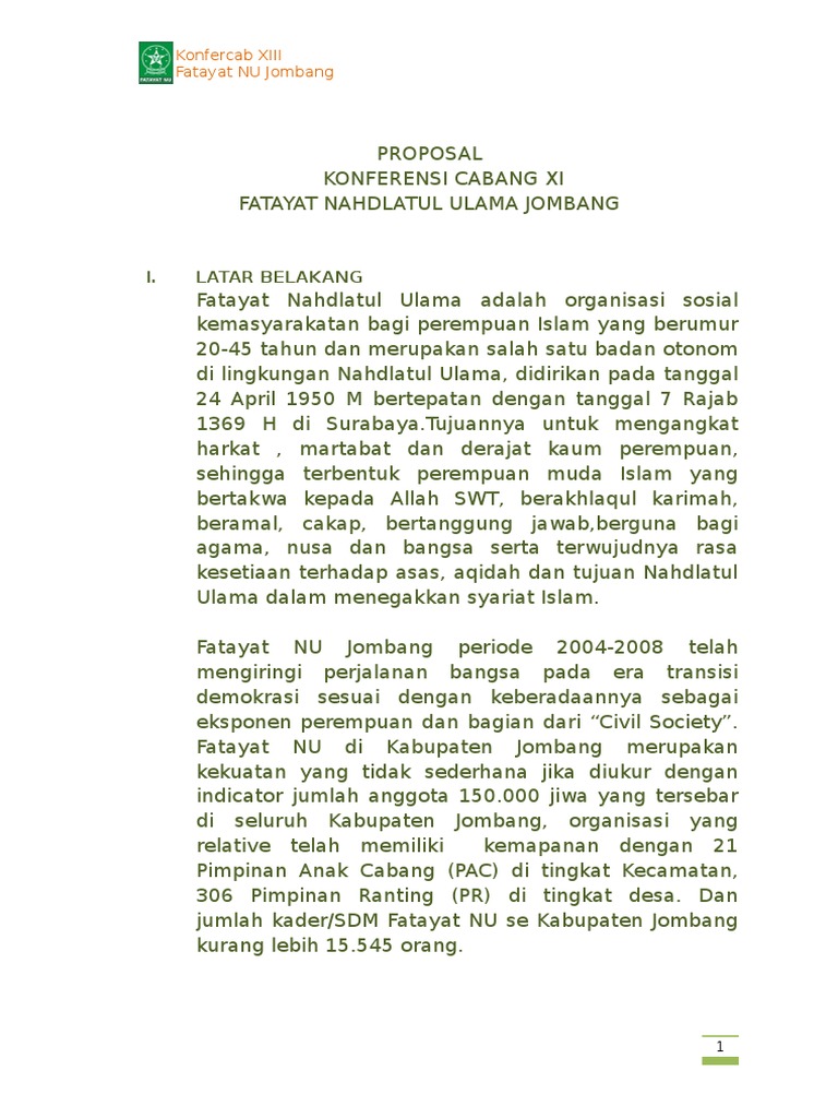 Contoh Proposal Konferensi Cabang Fatayat Nu Pdf