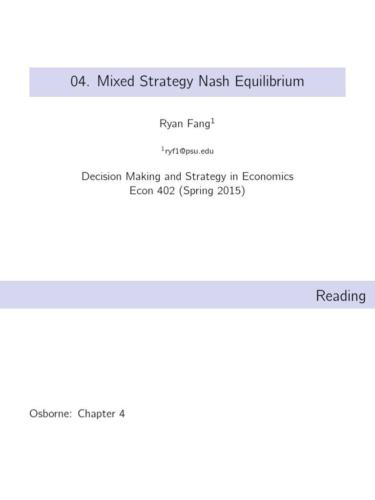 Mixed Strategy Nash Equilibrium Explained | PDF | Game Theory ...