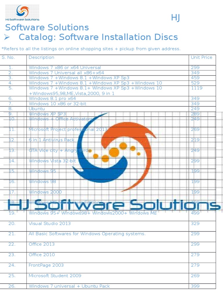 Software Installation Discs Catalog | PDF | Technology & Engineering