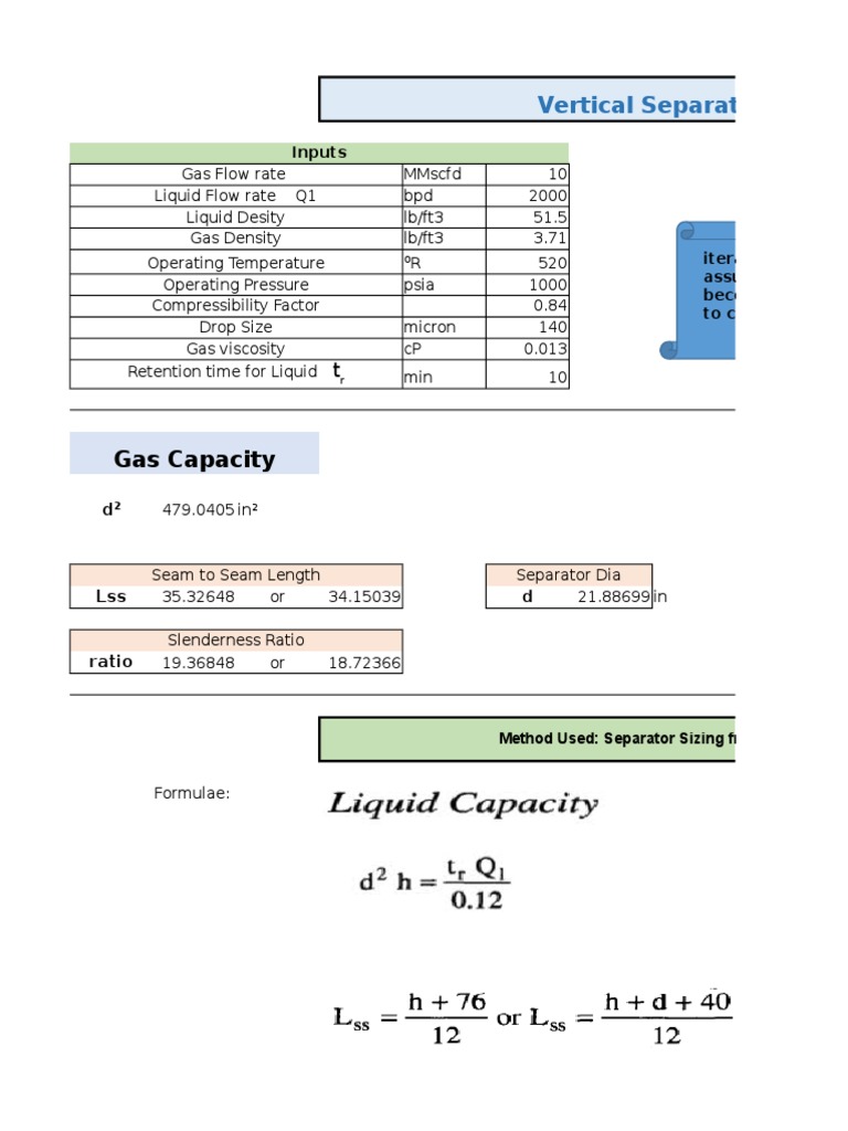 Vertical Separator Sizing