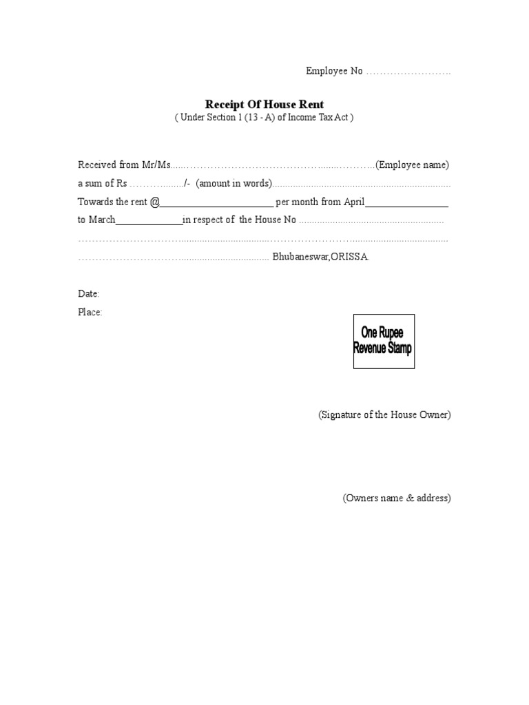 House Rent Receipt Format Odisha | PDF