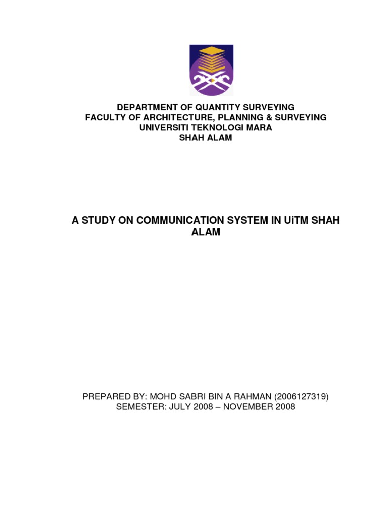 A Study On Communication System In Uitm Shah Alam By Mohd Sabri Bin A Rahman Telecommunication Organizational Structure