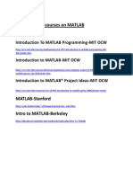 Useful Links To Courses On MATLAB