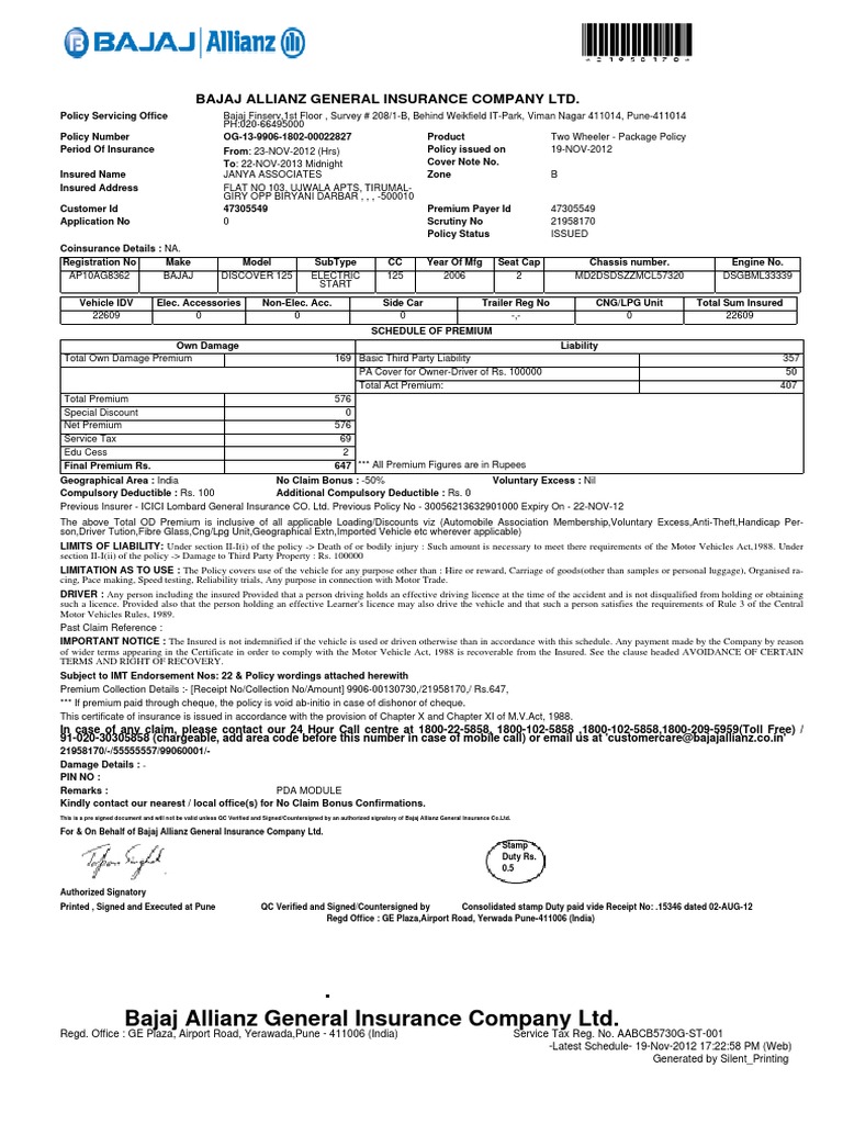 third party insurance for bike bajaj allianz