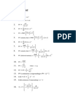 Formula Sheet: FV (Continuous Compounding) PV