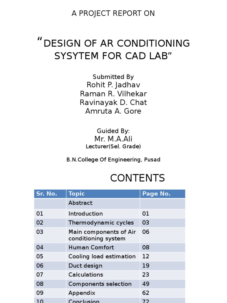 Design of Ar Conditioning Sysytem For Cad Lab