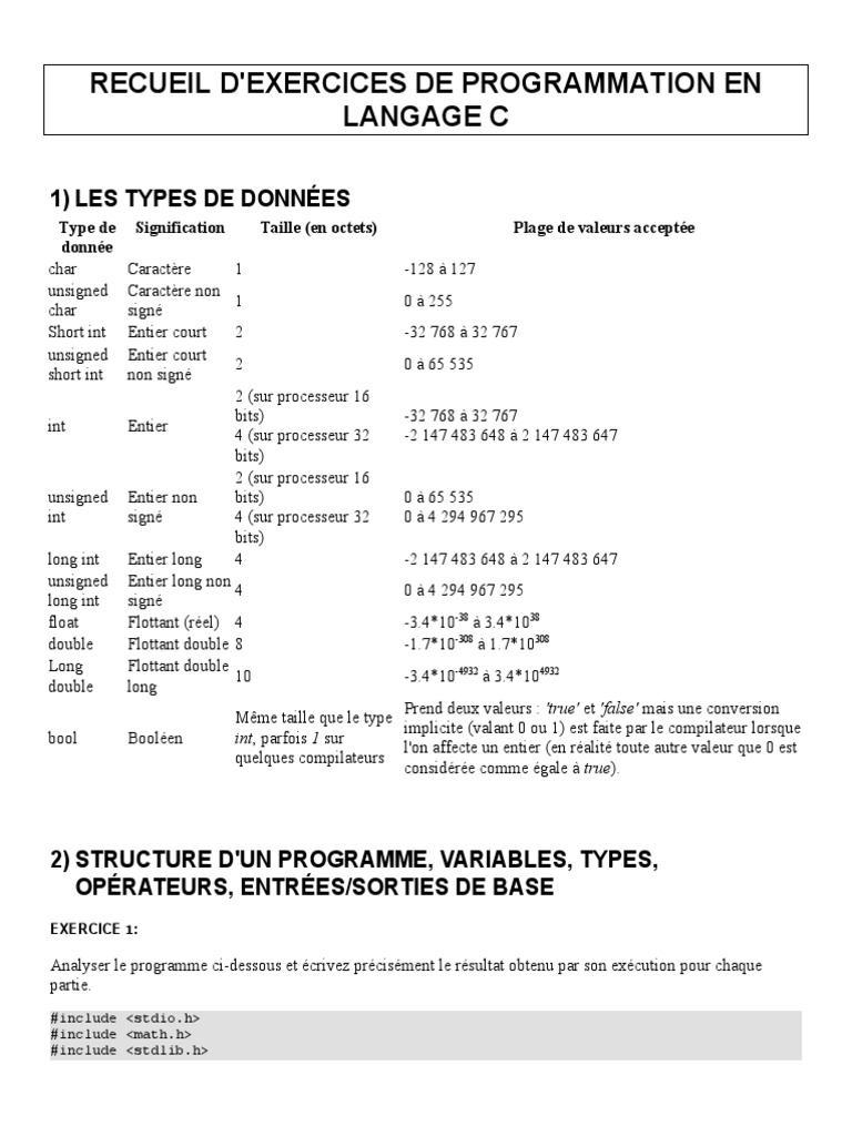 Exercices Corrigés en Langage C | PDF | euro | Concepts mathématiques