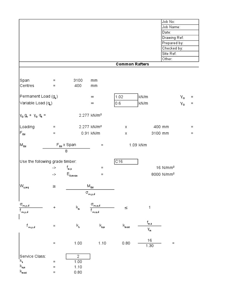 Common Rafters Timber Calculation Guide | PDF | Science & Mathematics