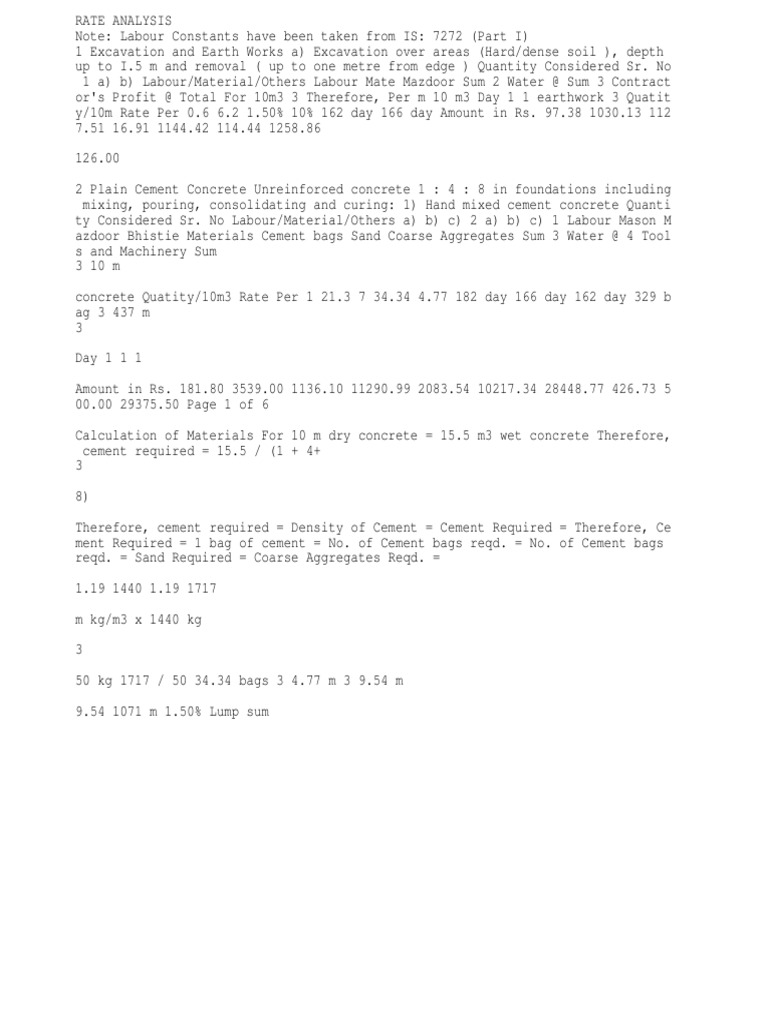 Rate Analysis | PDF | Mortar (Masonry) | Concrete