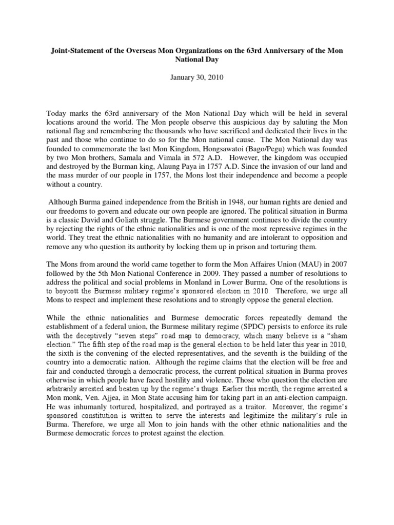 Joint Statement 63MND | PDF | Myanmar | International Relations