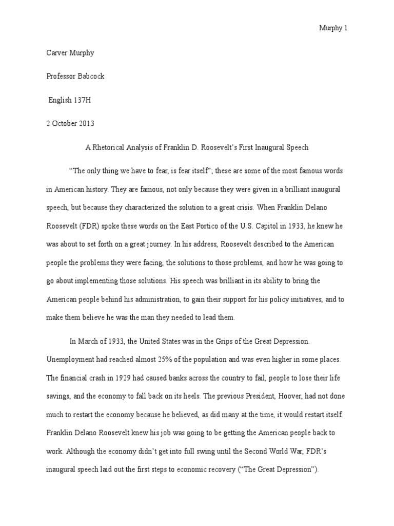 Franklin D Roosevelt Inaugural Address Analysis