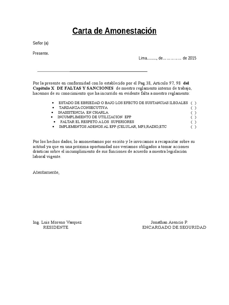 Carta de Amonestacion Atrasos