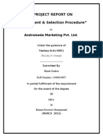 A Project Report On "Recruitment & Selection Procedure": Andromeda Marketing Pvt. LTD