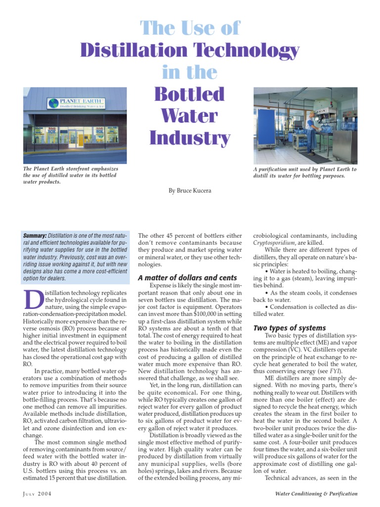 Distillation Technology Bottled Water Industry The Use of in The PDF Distillation Steam