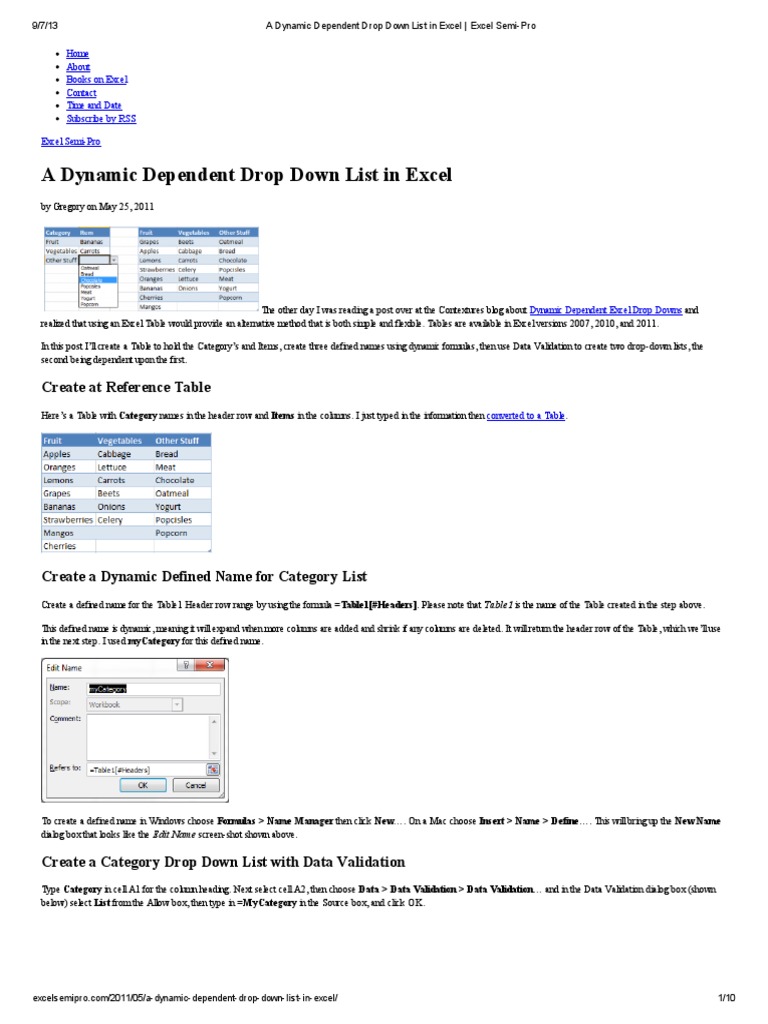 Dynamic Dependent Drop Down Lists in Excel | PDF | Microsoft Excel ...