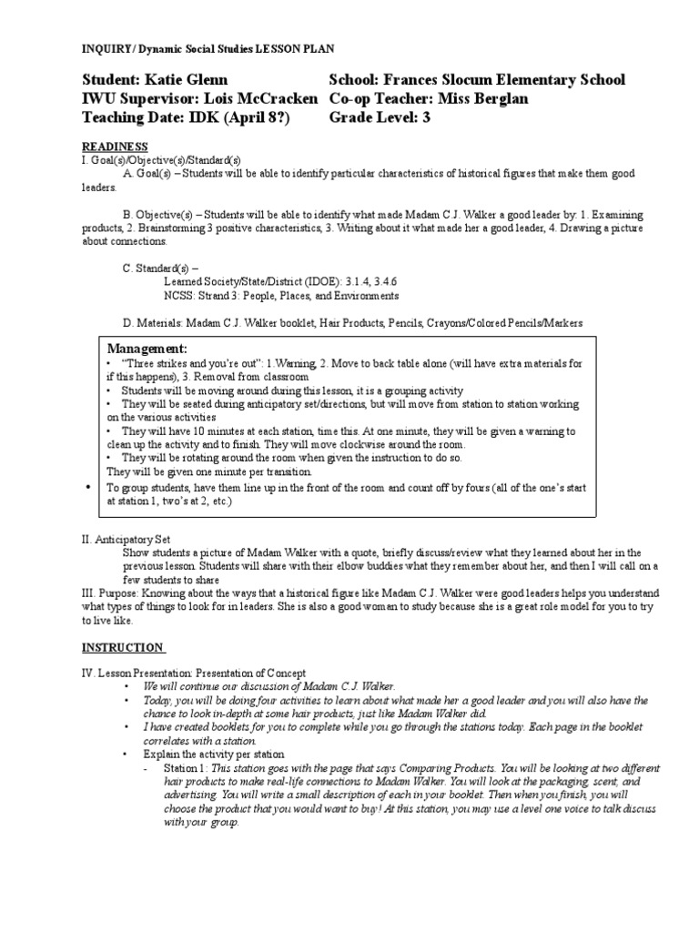 Dynamic Social Studies Madam C.J. Walker PDF Education Theory