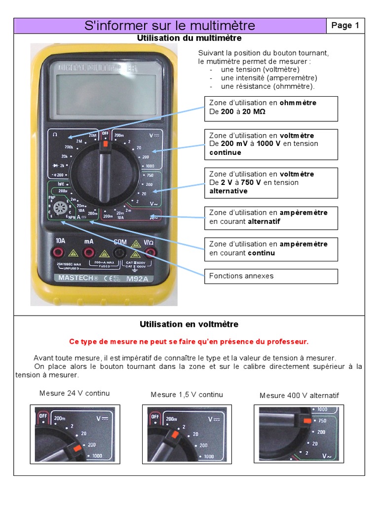 Guide d'utilisation du multimètre PDF Tension électrique — free download