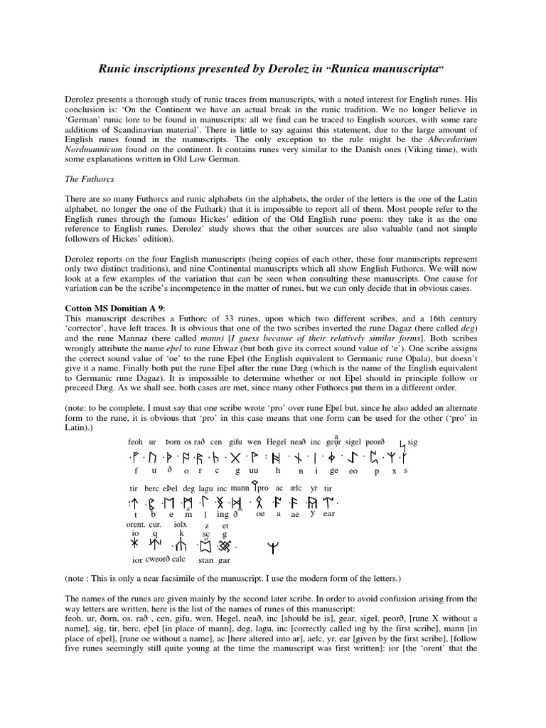 Runic Inscriptions Presented by Derolez in 