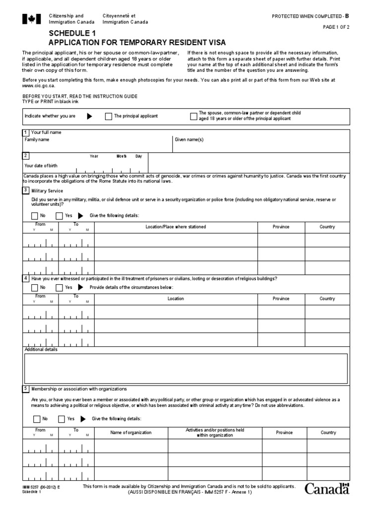Canada IMM5257B Schedule 1 Form | PDF | Canada | Police
